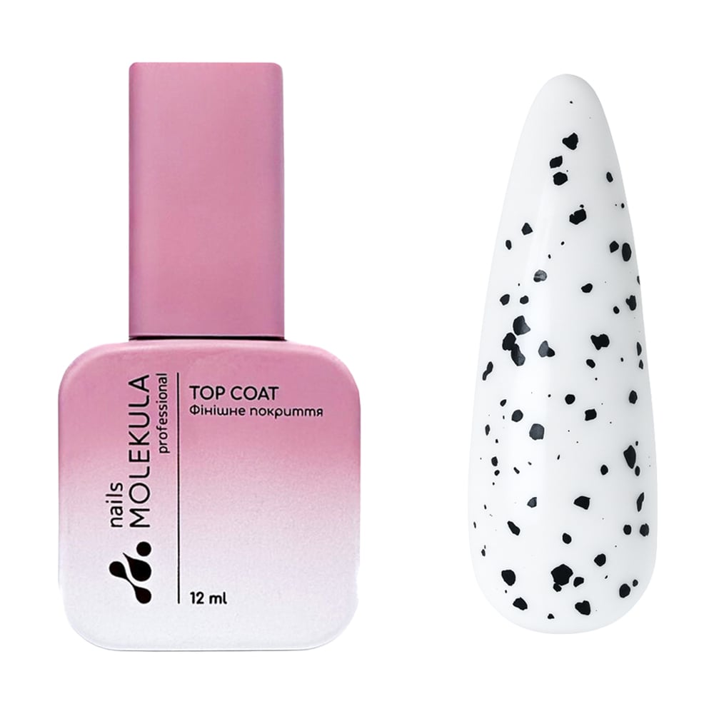 Фінішне покриття для гель-лаку Nails Molekula Professional Ellipsis No Sticky Top Coat з чорною крихтою, без липкого шару, 12 мл